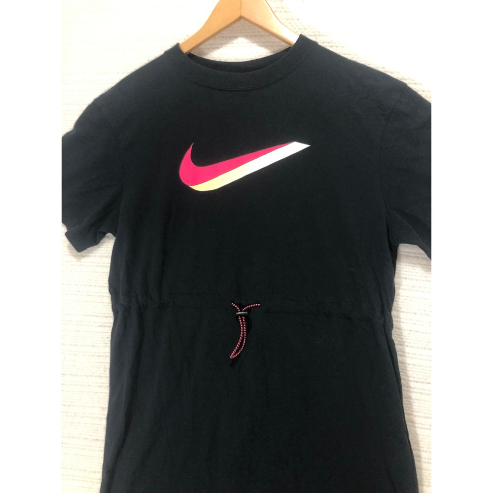 Nike T-Shirt Dress Drawstring Waist‎ Athleisure Casual Black XS